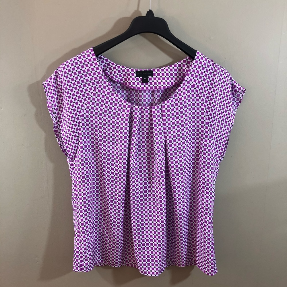 Worthington Purple/White/Black Blouse - XL